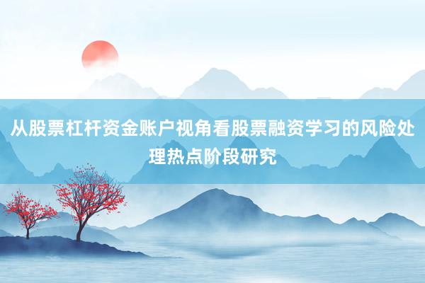 从股票杠杆资金账户视角看股票融资学习的风险处理热点阶段研究