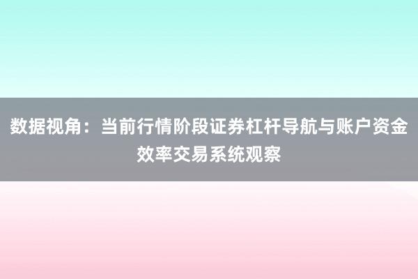 数据视角：当前行情阶段证券杠杆导航与账户资金效率交易系统观察