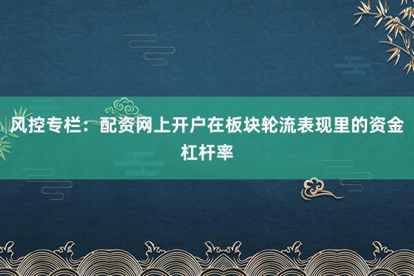风控专栏：配资网上开户在板块轮流表现里的资金杠杆率