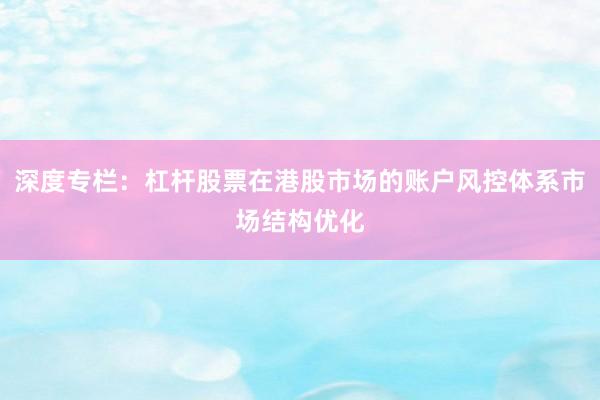 深度专栏：杠杆股票在港股市场的账户风控体系市场结构优化