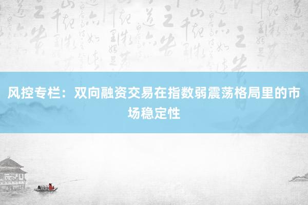 风控专栏：双向融资交易在指数弱震荡格局里的市场稳定性