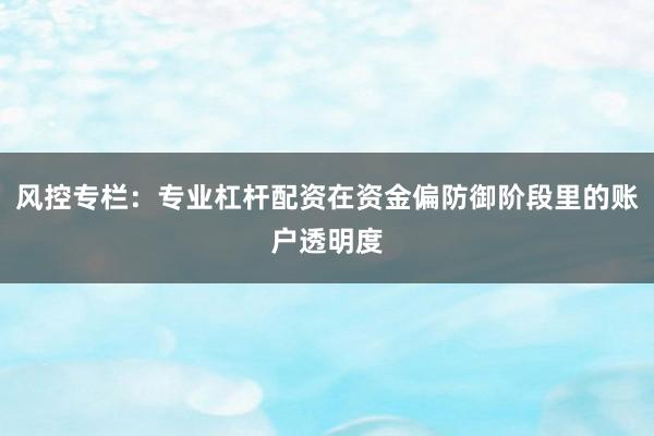 风控专栏：专业杠杆配资在资金偏防御阶段里的账户透明度