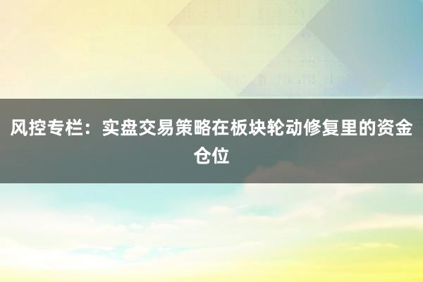 风控专栏：实盘交易策略在板块轮动修复里的资金仓位