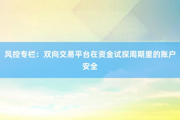 风控专栏：双向交易平台在资金试探周期里的账户安全