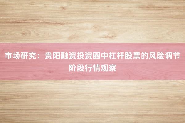 市场研究：贵阳融资投资圈中杠杆股票的风险调节阶段行情观察