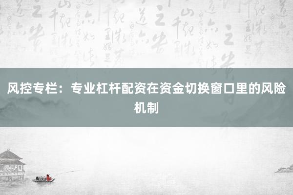 风控专栏：专业杠杆配资在资金切换窗口里的风险机制