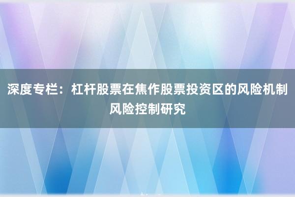 深度专栏：杠杆股票在焦作股票投资区的风险机制风险控制研究