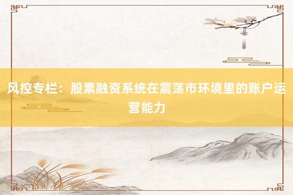 风控专栏：股票融资系统在震荡市环境里的账户运营能力