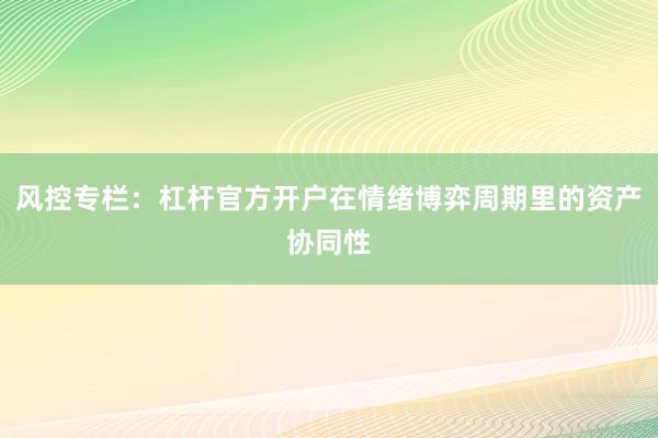 风控专栏：杠杆官方开户在情绪博弈周期里的资产协同性