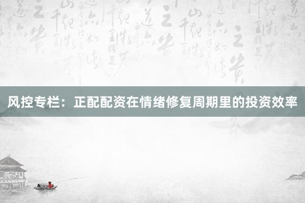 风控专栏：正配配资在情绪修复周期里的投资效率