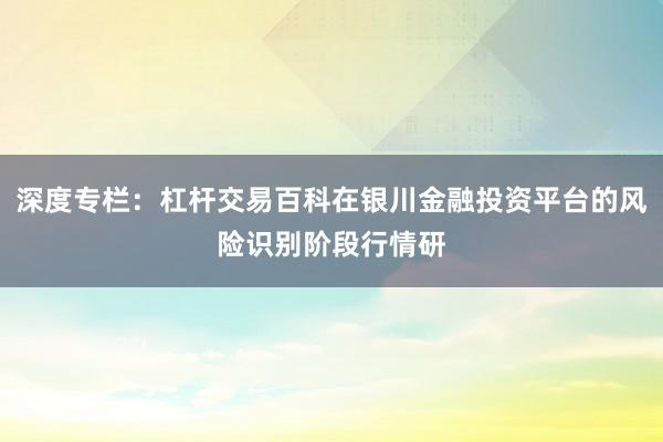 深度专栏：杠杆交易百科在银川金融投资平台的风险识别阶段行情研