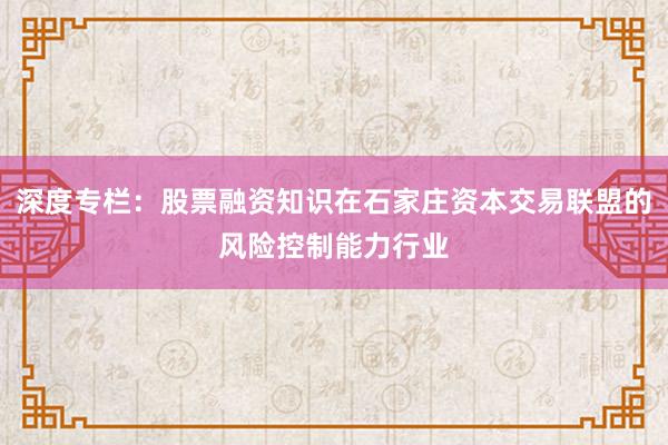 深度专栏：股票融资知识在石家庄资本交易联盟的风险控制能力行业