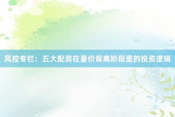 风控专栏：五大配资在量价背离阶段里的投资逻辑