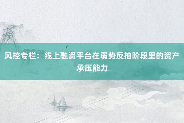 风控专栏：线上融资平台在弱势反抽阶段里的资产承压能力