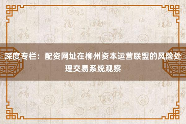 深度专栏：配资网址在柳州资本运营联盟的风险处理交易系统观察