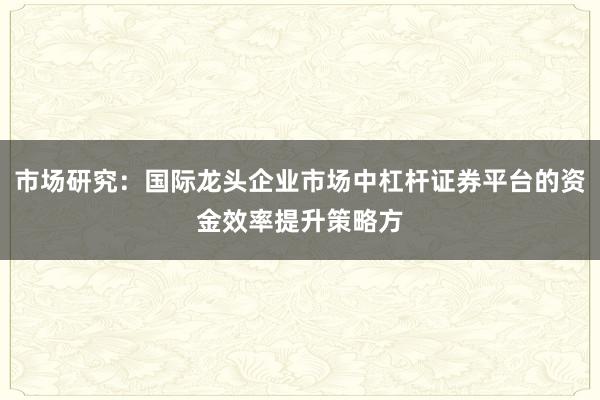 市场研究：国际龙头企业市场中杠杆证券平台的资金效率提升策略方