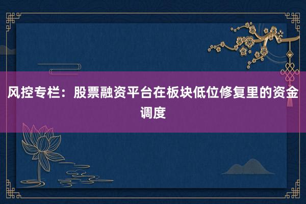 风控专栏：股票融资平台在板块低位修复里的资金调度