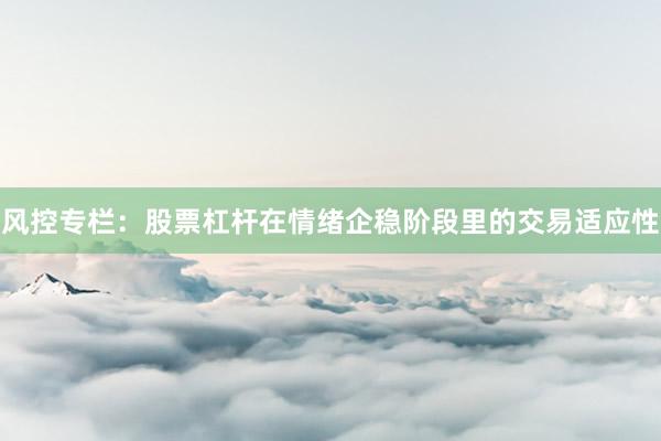 风控专栏：股票杠杆在情绪企稳阶段里的交易适应性