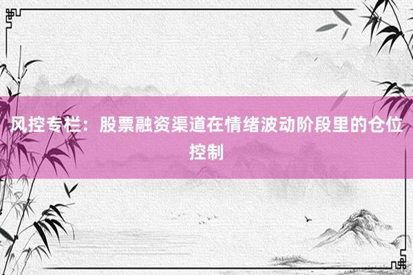 风控专栏：股票融资渠道在情绪波动阶段里的仓位控制