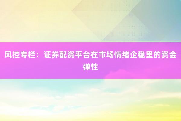 风控专栏：证券配资平台在市场情绪企稳里的资金弹性