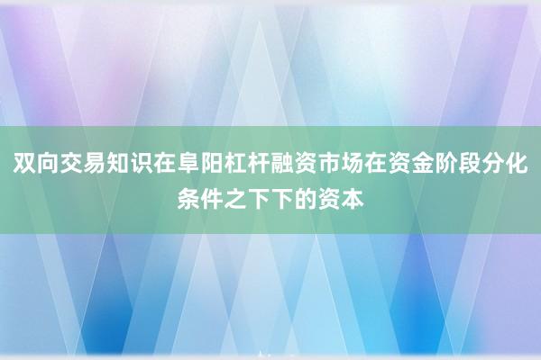 双向交易知识在阜阳杠杆融资市场在资金阶段分化条件之下下的资本