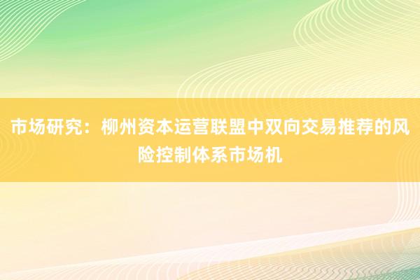 市场研究：柳州资本运营联盟中双向交易推荐的风险控制体系市场机