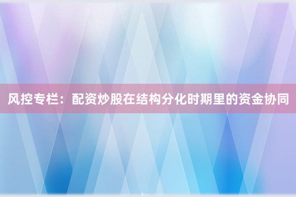 风控专栏：配资炒股在结构分化时期里的资金协同