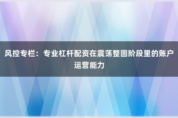 风控专栏：专业杠杆配资在震荡整固阶段里的账户运营能力