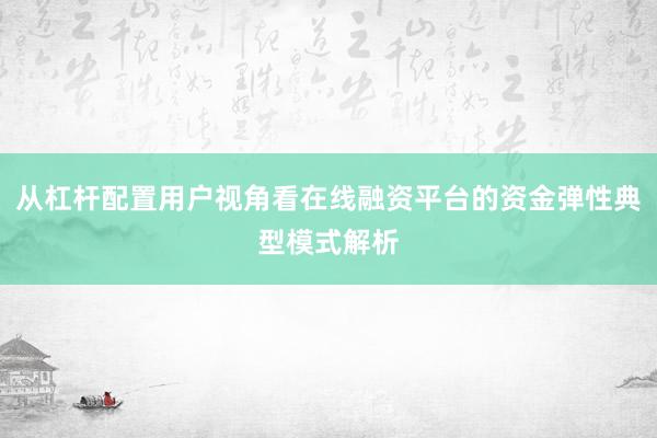 从杠杆配置用户视角看在线融资平台的资金弹性典型模式解析