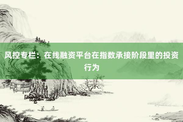 风控专栏：在线融资平台在指数承接阶段里的投资行为