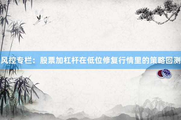 风控专栏：股票加杠杆在低位修复行情里的策略回测