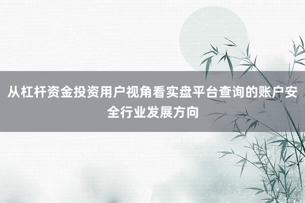 从杠杆资金投资用户视角看实盘平台查询的账户安全行业发展方向