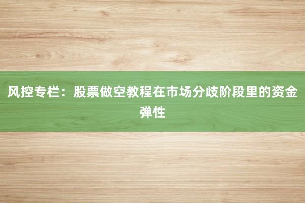 风控专栏：股票做空教程在市场分歧阶段里的资金弹性
