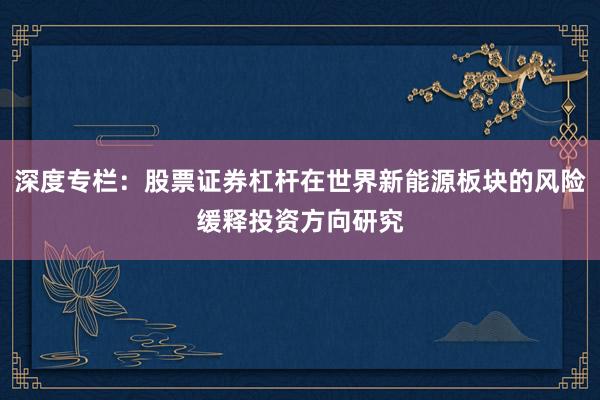 深度专栏：股票证券杠杆在世界新能源板块的风险缓释投资方向研究