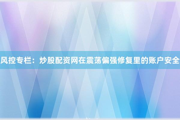风控专栏：炒股配资网在震荡偏强修复里的账户安全