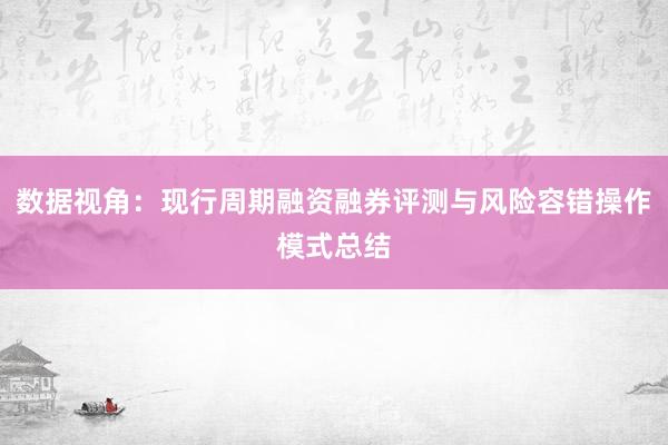 数据视角：现行周期融资融券评测与风险容错操作模式总结
