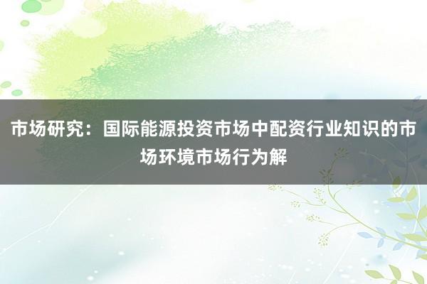 市场研究：国际能源投资市场中配资行业知识的市场环境市场行为解