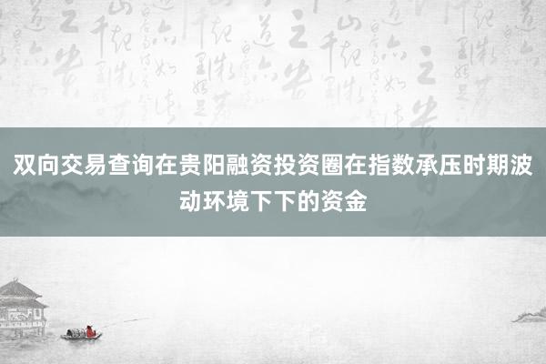 双向交易查询在贵阳融资投资圈在指数承压时期波动环境下下的资金