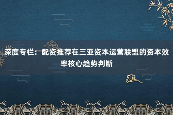 深度专栏：配资推荐在三亚资本运营联盟的资本效率核心趋势判断