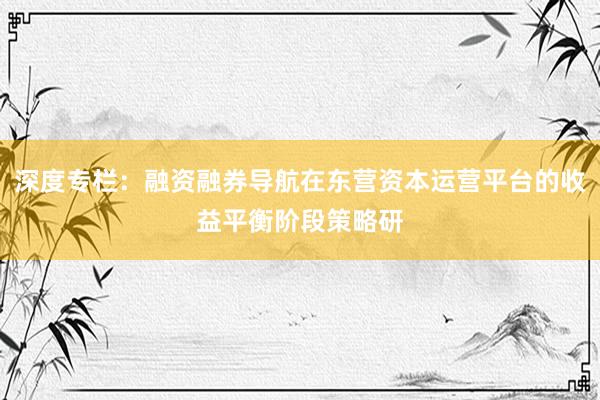 深度专栏：融资融券导航在东营资本运营平台的收益平衡阶段策略研