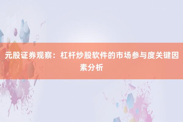 元股证券观察：杠杆炒股软件的市场参与度关键因素分析