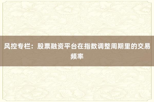 风控专栏：股票融资平台在指数调整周期里的交易频率