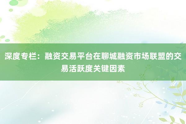 深度专栏：融资交易平台在聊城融资市场联盟的交易活跃度关键因素