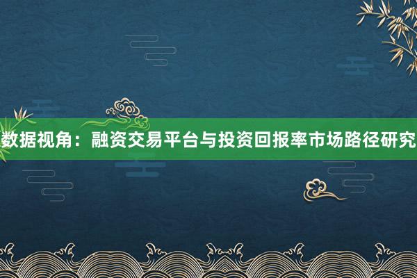 数据视角：融资交易平台与投资回报率市场路径研究