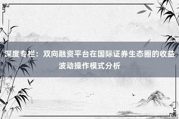 深度专栏：双向融资平台在国际证券生态圈的收益波动操作模式分析