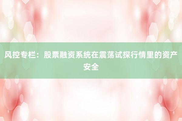风控专栏：股票融资系统在震荡试探行情里的资产安全