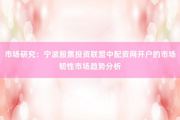 市场研究:宁波股票投资联盟中配资网开户的市场韧性市场趋势分析