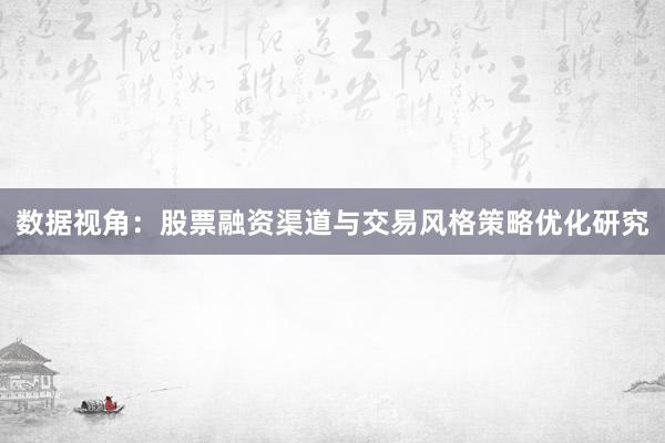 数据视角：股票融资渠道与交易风格策略优化研究