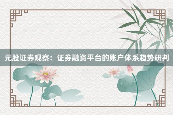 元股证券观察：证券融资平台的账户体系趋势研判