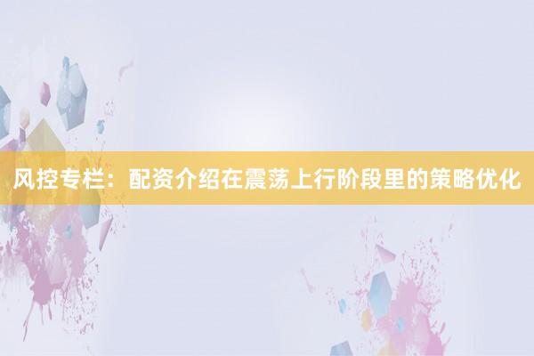 风控专栏：配资介绍在震荡上行阶段里的策略优化